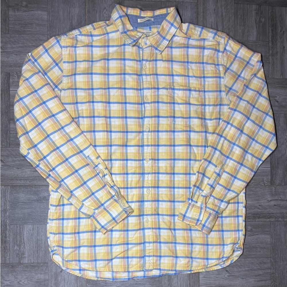 Lucky Brand California Fit Men's Button Up Long Sleeve Shirt Large Yellow Plaid
